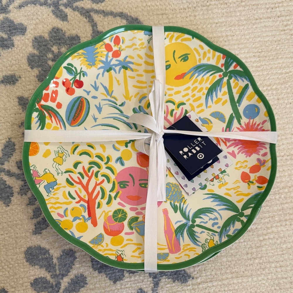Roller Rabbit Multi-Color Tropical Melamine Platter with Green Rim